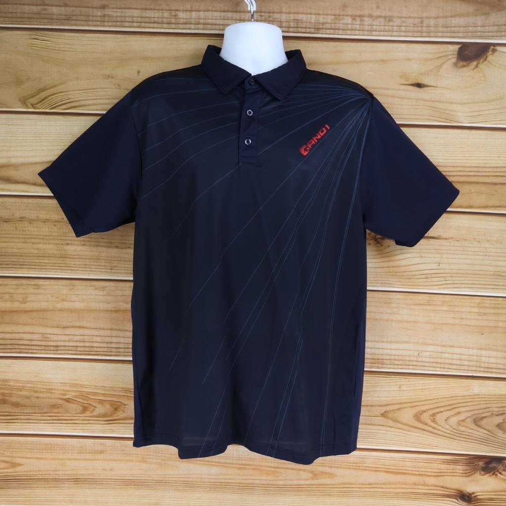 AND1 Activewear Polo Golf Shirt Mens Size L Very Dark Blue Striped Short Sleeves